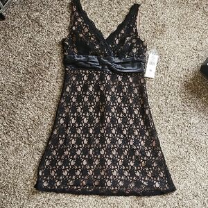 NWT S.L. Fashions Black & Tan Lace Sleeveless Cocktail Dress Size 16